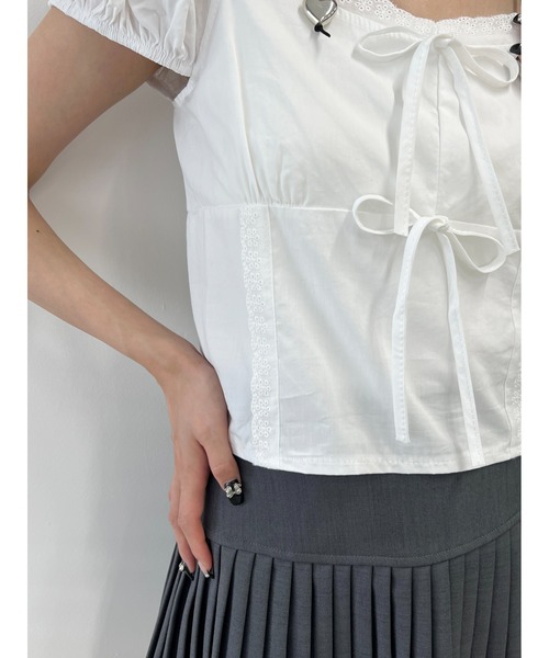 PHILLY（フィリー）の「【PHILLY】フロントリボンブラウス（シャツ/ブラウス・レディース・ホワイト/ピンク・FREE）」の6枚目の写真