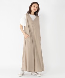 【接触冷感/紫外線防止】リネンレーヨンノースリーブサロペット