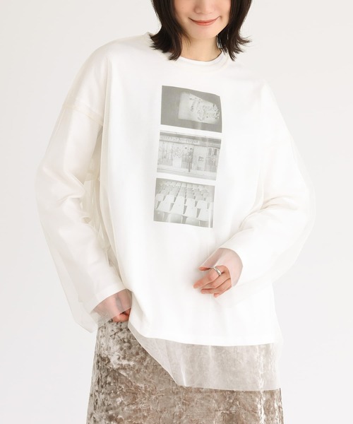 n'OrLABEL（ノアールレーベル）の「『フォトプリントロンT＆チュールプルオーバーセット』（Tシャツ/カットソー・レディース・チャコール/オフホワイト・FREE）」の2枚目の写真