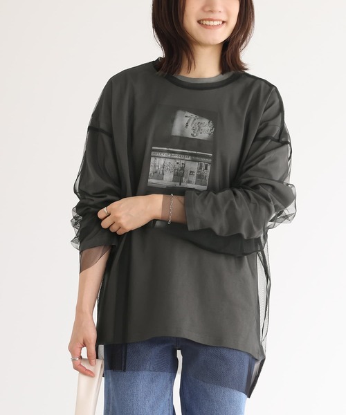 n'OrLABEL（ノアールレーベル）の「『フォトプリントロンT＆チュールプルオーバーセット』（Tシャツ/カットソー・レディース・チャコール/オフホワイト・FREE）」の8枚目の写真