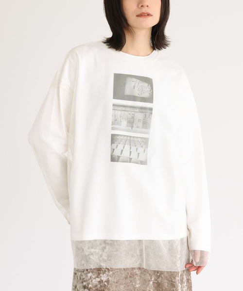 n'OrLABEL（ノアールレーベル）の「『フォトプリントロンT＆チュールプルオーバーセット』（Tシャツ/カットソー・レディース・チャコール/オフホワイト・FREE）」の3枚目の写真