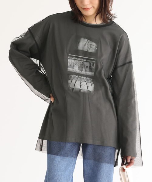 n'OrLABEL（ノアールレーベル）の「『フォトプリントロンT＆チュールプルオーバーセット』（Tシャツ/カットソー・レディース・チャコール/オフホワイト・FREE）」の7枚目の写真