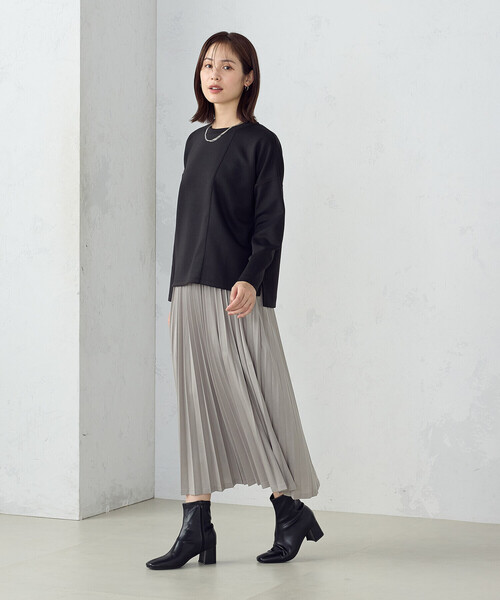 COMME CA ISM（コムサイズム）の「レザー調ジャージー　アコーディオンプリーツスカート（スカート・レディース・カーキ/ブラック/ライトグレー・LARGE/MEDIUM/SMALL）」の4枚目の写真