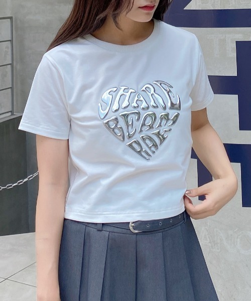 INGNI（イング）の「メタルハートロゴショートTシャツ（Tシャツ/カットソー・レディース・オフホワイト/ライトブルー/ブラック・M）」の4枚目の写真