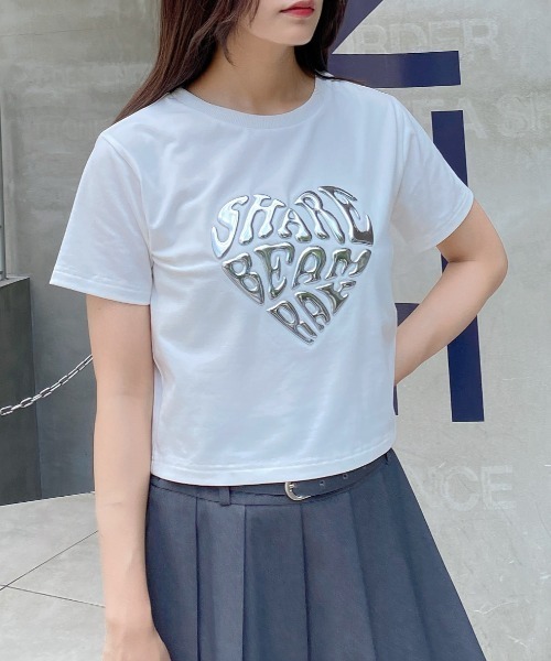 INGNI（イング）の「メタルハートロゴショートTシャツ（Tシャツ/カットソー・レディース・オフホワイト/ライトブルー/ブラック・M）」の5枚目の写真
