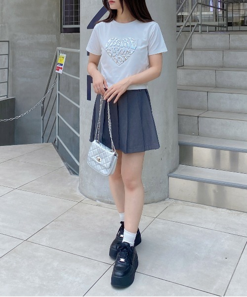 INGNI（イング）の「メタルハートロゴショートTシャツ（Tシャツ/カットソー・レディース・オフホワイト/ライトブルー/ブラック・M）」の7枚目の写真