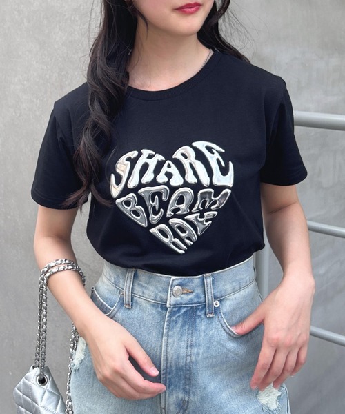 INGNI（イング）の「メタルハートロゴショートTシャツ（Tシャツ/カットソー・レディース・オフホワイト/ライトブルー/ブラック・M）」の10枚目の写真