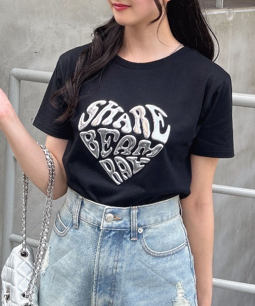 INGNI（イング）の「メタルハートロゴショートTシャツ（Tシャツ/カットソー・レディース・オフホワイト/ライトブルー/ブラック・M）」の11枚目の写真