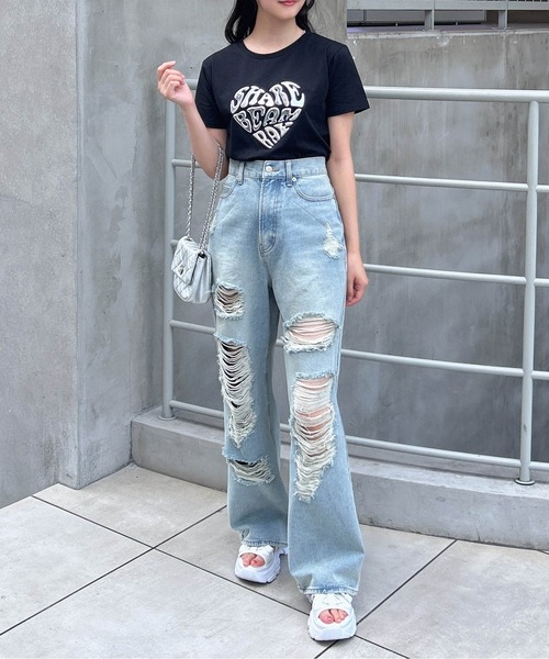 INGNI（イング）の「メタルハートロゴショートTシャツ（Tシャツ/カットソー・レディース・オフホワイト/ライトブルー/ブラック・M）」の15枚目の写真