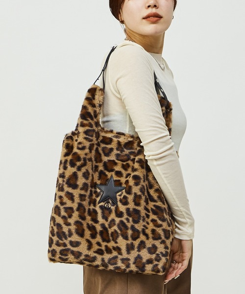 2WAY ANIMAL ECO-FUR SHOPPING TOTEBAG 2WAY LEOPARD ECO-FUR SHOPPING