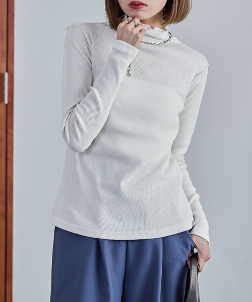 Fashion Letter(ファッションレター)の「【M-4L】ハイネックメローリブカットソー 長袖 ロングスリーブ きれいめ(Tシャツ/カットソー・レディース・ブラック/ベージュ/オフホワイト・M/4L/3L/LL/L)」の9枚目の写真