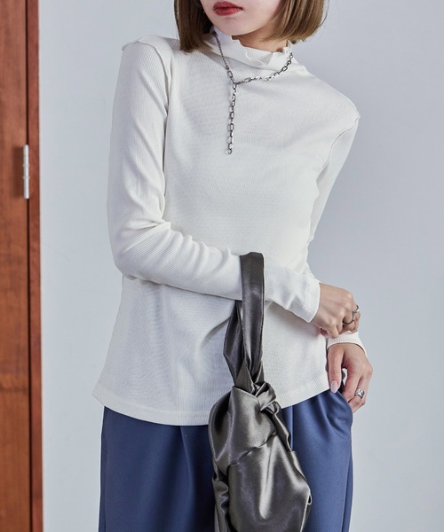 Fashion Letter(ファッションレター)の「【M-4L】ハイネックメローリブカットソー 長袖 ロングスリーブ きれいめ(Tシャツ/カットソー・レディース・ブラック/ベージュ/オフホワイト・M/4L/3L/LL/L)」の12枚目の写真