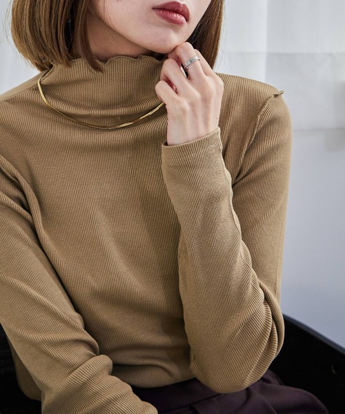 Fashion Letter(ファッションレター)の「【M-4L】ハイネックメローリブカットソー 長袖 ロングスリーブ きれいめ(Tシャツ/カットソー・レディース・ブラック/ベージュ/オフホワイト・M/4L/3L/LL/L)」の15枚目の写真