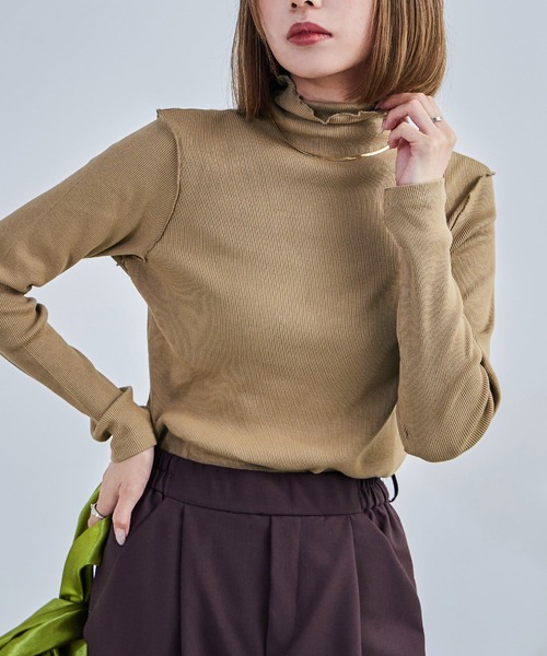 Fashion Letter(ファッションレター)の「【M-4L】ハイネックメローリブカットソー 長袖 ロングスリーブ きれいめ(Tシャツ/カットソー・レディース・ブラック/ベージュ/オフホワイト・M/4L/3L/LL/L)」の16枚目の写真