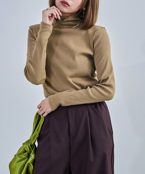 Fashion Letter(ファッションレター)の「【M-4L】ハイネックメローリブカットソー 長袖 ロングスリーブ きれいめ(Tシャツ/カットソー・レディース・ブラック/ベージュ/オフホワイト・M/4L/3L/LL/L)」の19枚目の写真