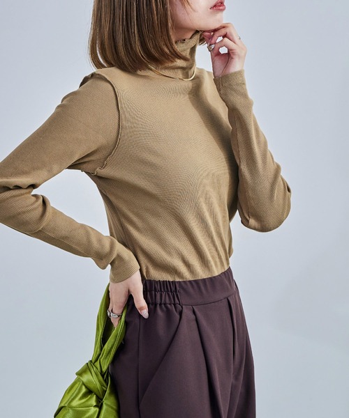 Fashion Letter(ファッションレター)の「【M-4L】ハイネックメローリブカットソー 長袖 ロングスリーブ きれいめ(Tシャツ/カットソー・レディース・ブラック/ベージュ/オフホワイト・M/4L/3L/LL/L)」の22枚目の写真