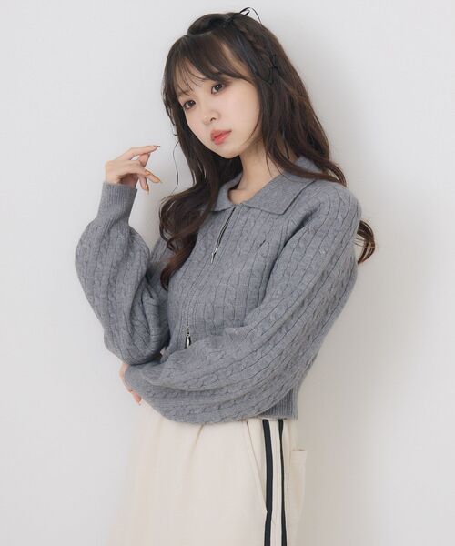 ems excite（エムズエキサイト）の「WZIPケーブルNT（ニット/セーター・レディース・ナチュラル/ダークグレー/ピンク/ブルー・FREE）」の9枚目の写真
