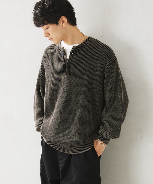 JOURNAL STANDARD relume（ジャーナルスタンダード　レリューム）の「CALIFORNIA フェードコットン ヘンリーネックニット（ニット/セーター・メンズ・ブラック/グリーン/ネイビー/レッド・MEDIUM/LARGE）」の18枚目の写真