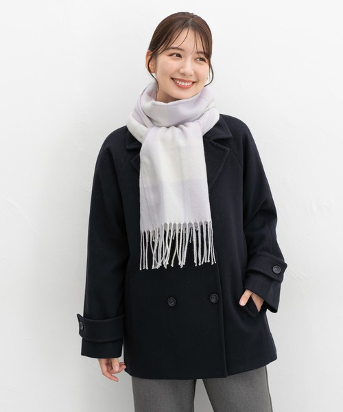 Honeys(ハニーズ)の「【シアバター加工・抗菌防臭・吸湿発熱】チェック柄マフラー(ストール/ショール・レディース・ブルー系/レッド系/ホワイト×ブラック/サックスブルー系/ベージュ系/グリーン系/ピンク系/ネイビー系/ホワイト×ブルー・FREE)」の11枚目の写真
