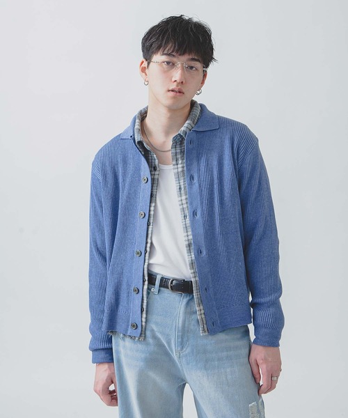 ZIP FIVE -White Line-(ジップファイブホワイトライン)の「【White Line】 リブ ニット シャツカーディガン / 短丈 ニット(カーディガン/ボレロ・メンズ・ブルー/グレー/ブラック/グリーン系/ブラウン・LARGE/MEDIUM)」の5枚目の写真