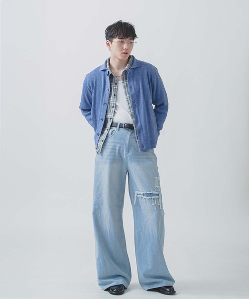 ZIP FIVE -White Line-(ジップファイブホワイトライン)の「【White Line】 リブ ニット シャツカーディガン / 短丈 ニット(カーディガン/ボレロ・メンズ・ブルー/グレー/ブラック/グリーン系/ブラウン・LARGE/MEDIUM)」の20枚目の写真