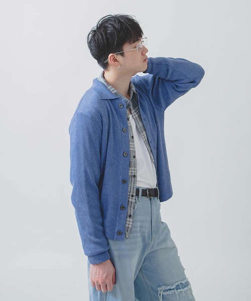 ZIP FIVE -White Line-(ジップファイブホワイトライン)の「【White Line】 リブ ニット シャツカーディガン / 短丈 ニット(カーディガン/ボレロ・メンズ・ブルー/グレー/ブラック/グリーン系/ブラウン・LARGE/MEDIUM)」の21枚目の写真