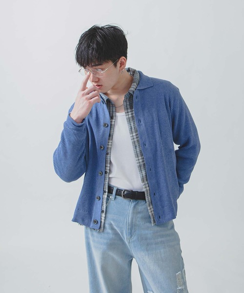 ZIP FIVE -White Line-(ジップファイブホワイトライン)の「【White Line】 リブ ニット シャツカーディガン / 短丈 ニット(カーディガン/ボレロ・メンズ・ブルー/グレー/ブラック/グリーン系/ブラウン・LARGE/MEDIUM)」の22枚目の写真