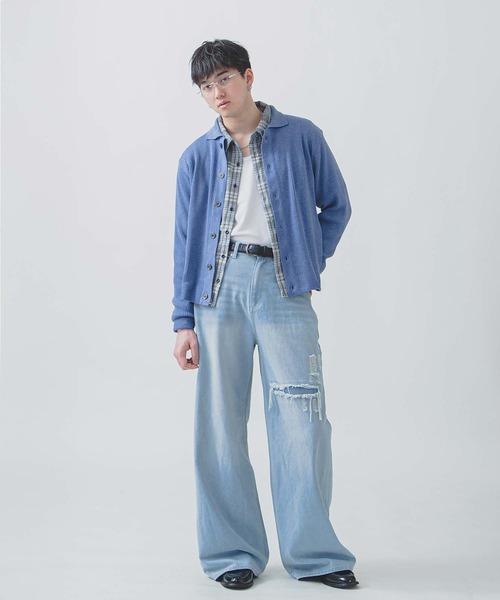 ZIP FIVE -White Line-(ジップファイブホワイトライン)の「【White Line】 リブ ニット シャツカーディガン / 短丈 ニット(カーディガン/ボレロ・メンズ・ブルー/グレー/ブラック/グリーン系/ブラウン・LARGE/MEDIUM)」の19枚目の写真