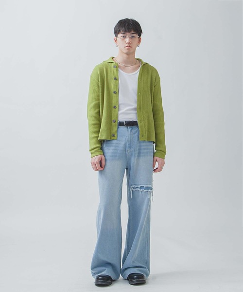 ZIP FIVE -White Line-(ジップファイブホワイトライン)の「【White Line】 リブ ニット シャツカーディガン / 短丈 ニット(カーディガン/ボレロ・メンズ・ブルー/グレー/ブラック/グリーン系/ブラウン・LARGE/MEDIUM)」の18枚目の写真
