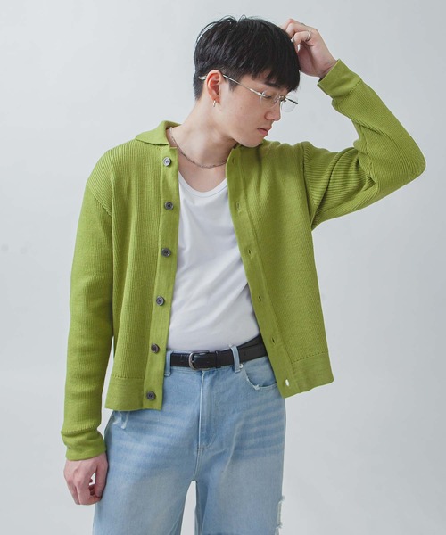 ZIP FIVE -White Line-(ジップファイブホワイトライン)の「【White Line】 リブ ニット シャツカーディガン / 短丈 ニット(カーディガン/ボレロ・メンズ・ブルー/グレー/ブラック/グリーン系/ブラウン・LARGE/MEDIUM)」の17枚目の写真