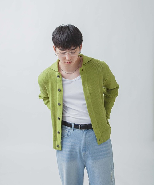ZIP FIVE -White Line-(ジップファイブホワイトライン)の「【White Line】 リブ ニット シャツカーディガン / 短丈 ニット(カーディガン/ボレロ・メンズ・ブルー/グレー/ブラック/グリーン系/ブラウン・LARGE/MEDIUM)」の16枚目の写真