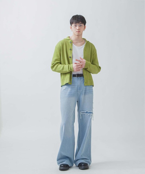 ZIP FIVE -White Line-(ジップファイブホワイトライン)の「【White Line】 リブ ニット シャツカーディガン / 短丈 ニット(カーディガン/ボレロ・メンズ・ブルー/グレー/ブラック/グリーン系/ブラウン・LARGE/MEDIUM)」の15枚目の写真