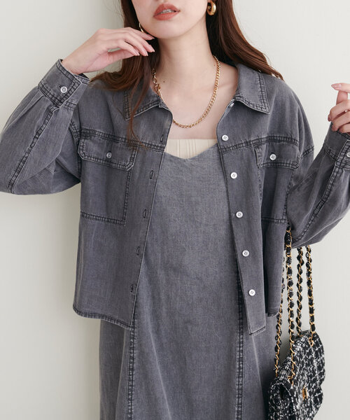 natural couture（ナチュラルクチュール）の「アソートデニムショートブルゾン（ブルゾン・レディース・その他1/アイボリー/インディゴブルー/ブラック・FREE）」の4枚目の写真