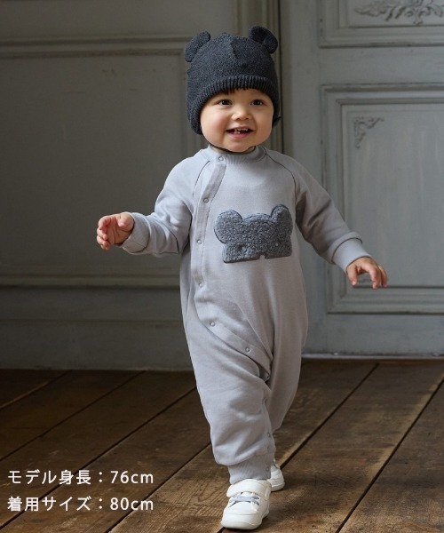 10mois（ディモワ）の「【10mois(ディモワ)】ベアマスクボアロンパース グレー 70・80cm（ロンパース・キッズ・グレー・70cm/80ｃｍ）」の6枚目の写真
