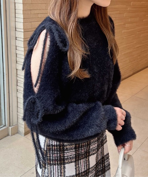 INGNI（イング）の「フェザー袖リボンニット（ニット/セーター・レディース・ピンク/アイボリー/ブラック/グレー系その他・M）」の8枚目の写真