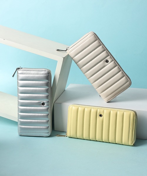 MERCURYDUO（マーキュリーデュオ）の「【MERCURYDUO/マーキュリーデュオ】ストライプキルティング　ラウンド長財布（財布・レディース・イエロー/シルバー/アイボリー/ブラック/ピンク・FREE）」の6枚目の写真