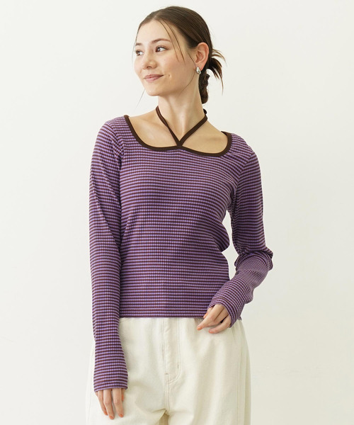 MILKFED.(ミルクフェド)の「RIB HALTER NECK TOP(Tシャツ/カットソー・レディース・ブラック/ピンク/パープル・ONE SIZE)」の3枚目の写真