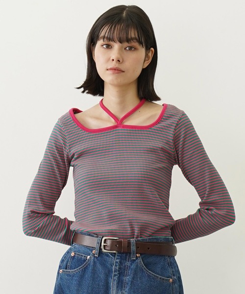 MILKFED.(ミルクフェド)の「RIB HALTER NECK TOP(Tシャツ/カットソー・レディース・ブラック/ピンク/パープル・ONE SIZE)」の1枚目の写真