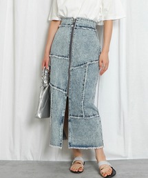 《切替デザイン×ZIPスリット》レディース デニム ロングスカート ナローシルエット 春夏秋冬