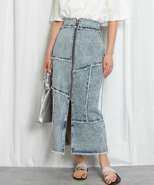 GORGE(ゴージ)の「《切替デザイン×ZIPスリット》レディース デニム ロングスカート ナローシルエット 春夏秋冬(デニムスカート・レディース・ブルー/ブラック・F)」の1枚目の写真