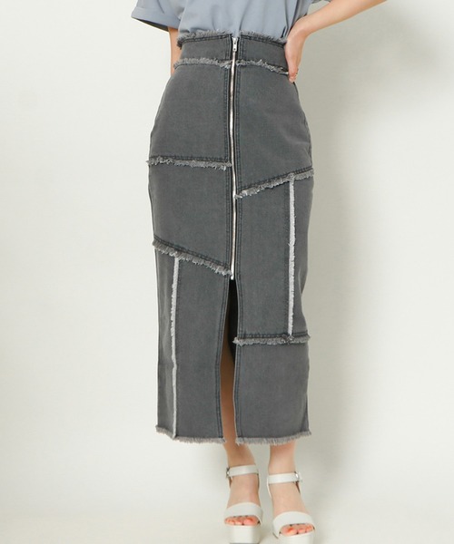 GORGE(ゴージ)の「《切替デザイン×ZIPスリット》レディース デニム ロングスカート ナローシルエット 春夏秋冬(デニムスカート・レディース・ブルー/ブラック・F)」の2枚目の写真