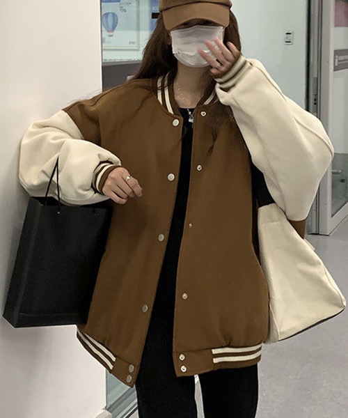 Teem Store(チームストア)の「裏起毛オーバーサイズスウェットスタジャン(スタジャン・レディース・ブラック/ブラウン・F)」の10枚目の写真