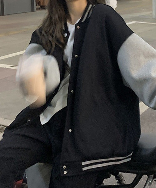 Teem Store(チームストア)の「裏起毛オーバーサイズスウェットスタジャン(スタジャン・レディース・ブラック/ブラウン・F)」の7枚目の写真
