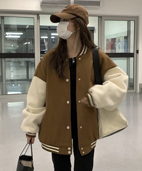 Teem Store(チームストア)の「裏起毛オーバーサイズスウェットスタジャン(スタジャン・レディース・ブラック/ブラウン・F)」の12枚目の写真