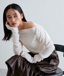 VIS | 【洗える】ドレープオフショルダーロングTシャツ(Tシャツ/カットソー)