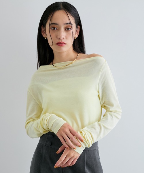 VIS（ビス）の「【洗える】ドレープオフショルダーロングTシャツ（Tシャツ/カットソー・レディース・グリーン系その他/キナリ/ダークブラウン・FREE）」の4枚目の写真