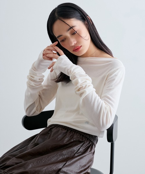 VIS（ビス）の「【洗える】ドレープオフショルダーロングTシャツ（Tシャツ/カットソー・レディース・グリーン系その他/キナリ/ダークブラウン・FREE）」の8枚目の写真