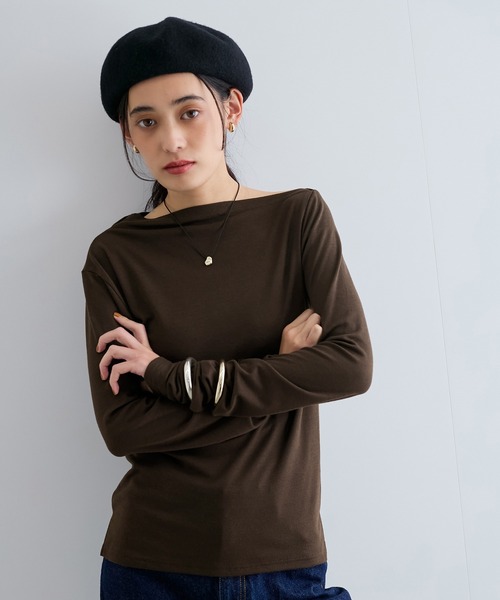 VIS（ビス）の「【洗える】ドレープオフショルダーロングTシャツ（Tシャツ/カットソー・レディース・グリーン系その他/キナリ/ダークブラウン・FREE）」の11枚目の写真