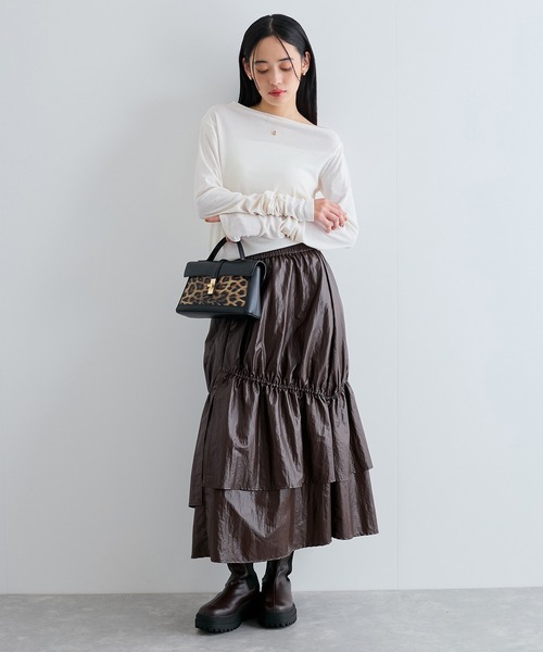 VIS（ビス）の「【洗える】ドレープオフショルダーロングTシャツ（Tシャツ/カットソー・レディース・グリーン系その他/キナリ/ダークブラウン・FREE）」の15枚目の写真