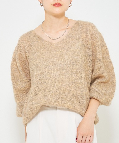 qualite scape（カリテ スケープ）の「パフ袖片畦ニットプルオーバー（ニット/セーター・レディース・ベージュ/エメラルド/チャコールグレー・フリー）」の2枚目の写真